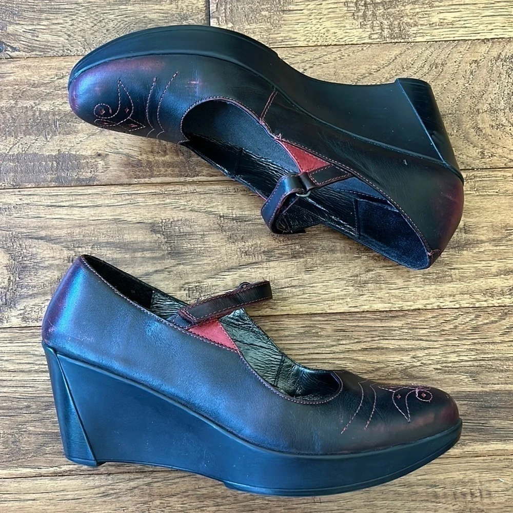 NAOT Alma Platform Mary Jane Wedge Heel in Volcanic Red Leather Size 40
